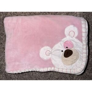 Pitter Patter Pink White Bear Baby Blanket Lovey 30x38 White Pink Stripped